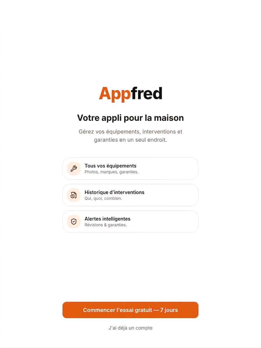 Aperçu du tableau de bord Appfred